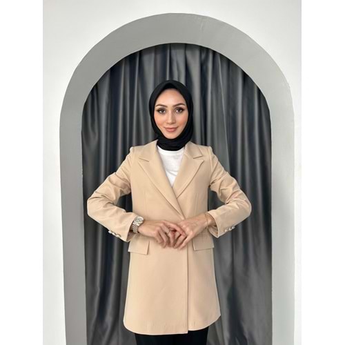 Dublle Kumaş Blazer Ceket - Bej - XL