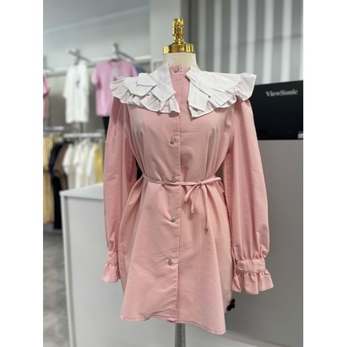 Omuz Ve Yaka Detaylı Gömlek 6263 - Pembe - L-XL - AZRA04372-Pembe-L-XL