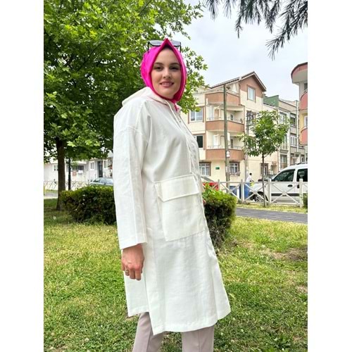 Yırtmaçlı Kap 14864 - Ekru - TEK BEDEN - AZRA04513-Ekru-TEK BEDEN