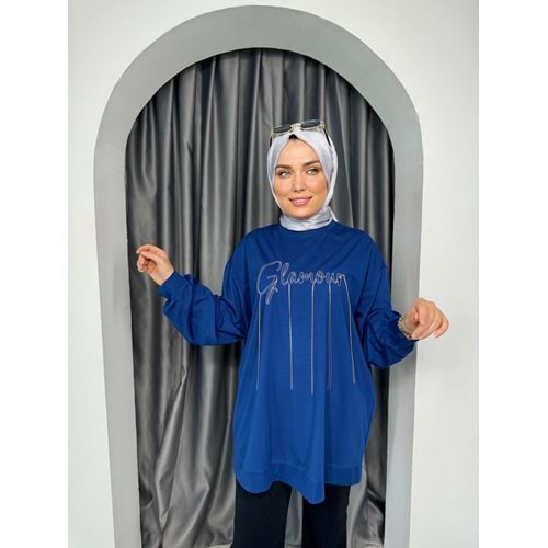 Zincir Nakışlı Tunik 15588 - Lacivert - TEK BEDEN