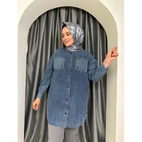 Puane Kot Gömlek 10478 - Mavi - S - AZRA04651-Mavi-S