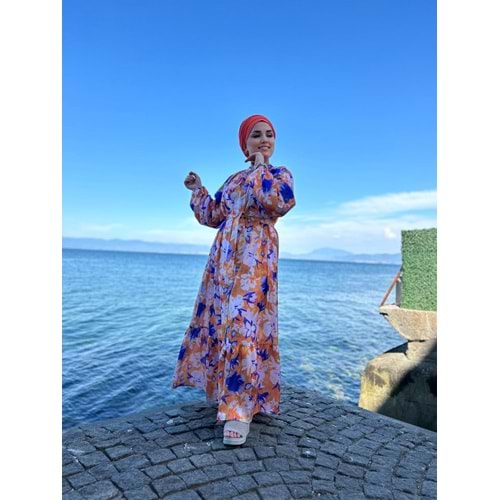 Boydan Düğmeli Elbise 2315 - Mor - TEK BEDEN