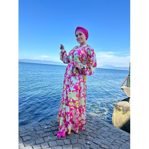 Boydan Düğmeli Elbise 2315 - Pembe - TEK BEDEN