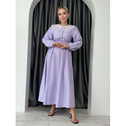 Bebe Yaka Çizgili Elbise 2451 - Lila - M
