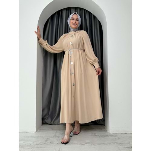 Ayna Düğmeli Elbise 7757 - Bej - 36 - AZRA04843-Bej-36