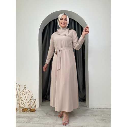 Puane Ema Yaka Taşlı Abiye 12532 - Bej - S
