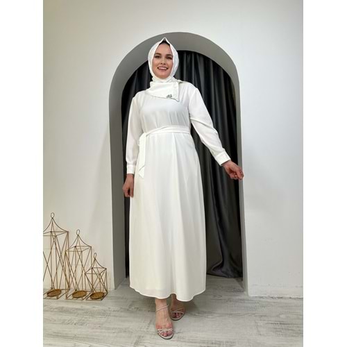 Puane Ema Yaka Taşlı Abiye 12532 - Beyaz - L