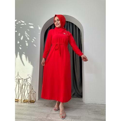 Puane Ema Yaka Taşlı Abiye 12532 - Kırmızı - S