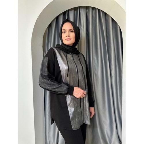 Parlak Çizgili İkili Takım 14253 - Siyah - S - AZRA04967-Siyah-S
