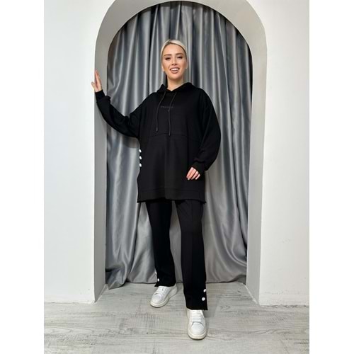 Düğme Detaylı Baskılı Takım 33673 - Siyah - S - AZRA04993-Siyah-S