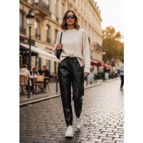 Nervürlü Deri Pantolon 33313 - Siyah - S - AZRA04996-Siyah-S