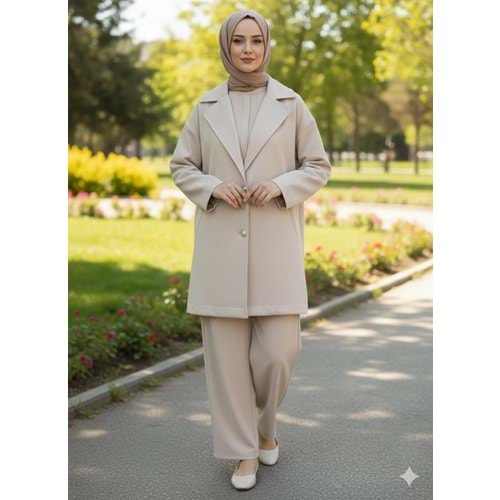 Oversize Basic Ceket 33695 - Bej - TEK BEDEN - AZRA04999-Bej-TEK BEDEN