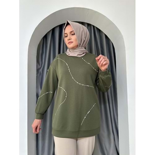 Taşlı Dalgıç Sweat 33607 - Haki - TEK BEDEN - AZRA05000-Haki-TEK BEDEN