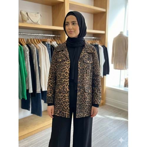 Leopar Desen Ceket 7241 - Kahve Rengi - 42 - AZRA05107-Kahve Rengi-42