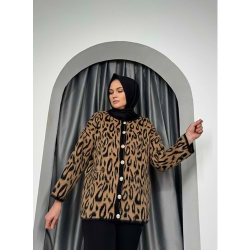 Yumoş Leopar Hırka 2587 - Kahve Rengi - TEK BEDEN