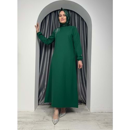 Yanı Yapraklı Elbise 1718 - Yeşil - 38-40 - AZRA05280-44750