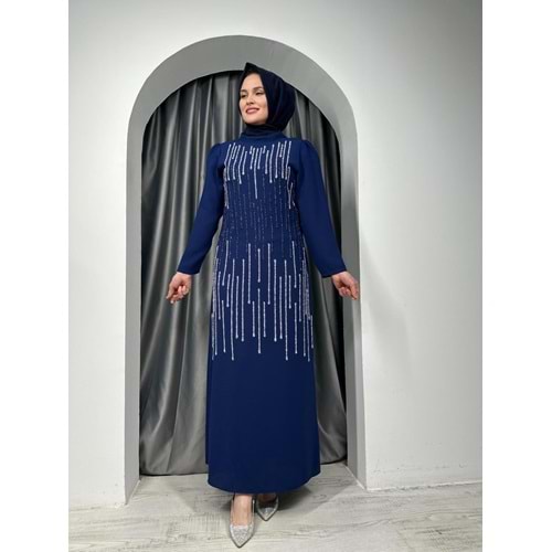 Önü Taşlı Abiye Elbise 1123 - Lacivert - 44 - AZRA05320-44343