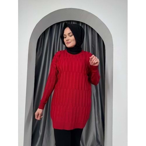 Desenli Merserize Tunik 3174 - Kırmızı - TEK BEDEN - AZRA05354-44645