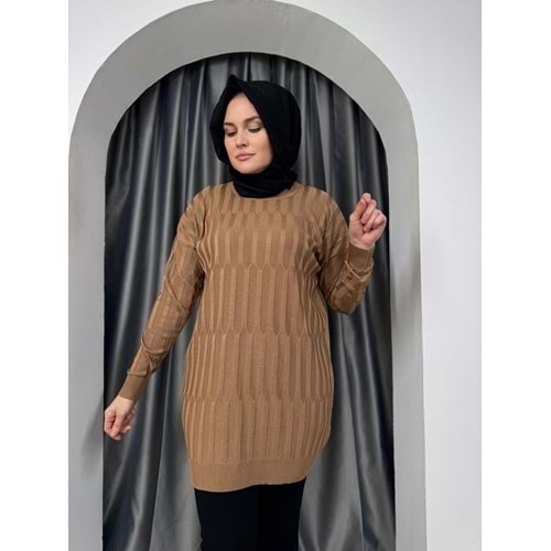 Desenli Merserize Tunik 3174 - Sütlü Kahve - TEK BEDEN - AZRA05354-44649