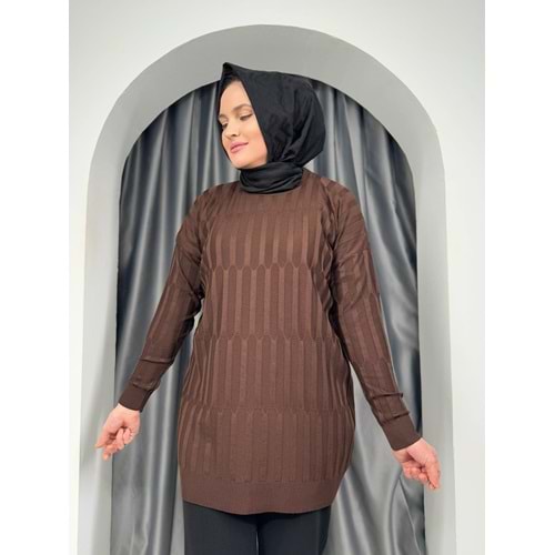 Desenli Merserize Tunik 3174 - azra fashion - Acı Kahve - TEK BEDEN
