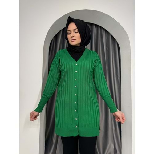 Çizgili Merserize Hırka 3179 - Yeşil - TEK BEDEN - AZRA05355-44658