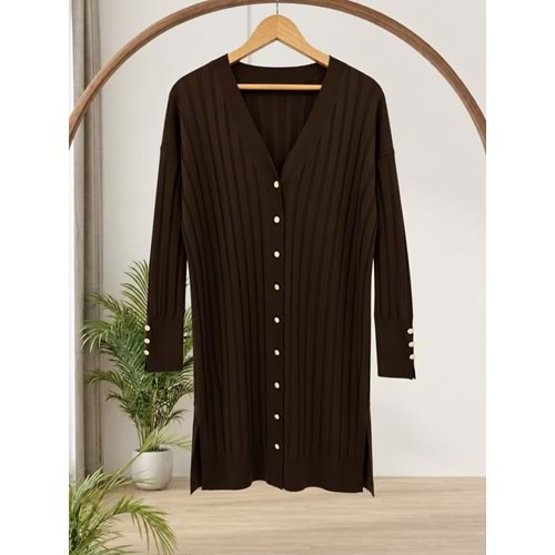 Çizgili Merserize Hırka 3179 - azra fashion - Acı Kahve - TEK BEDEN