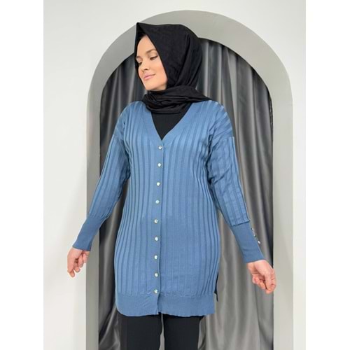 Çizgili Merserize Hırka 3179 - azra fashion - Mavi - TEK BEDEN