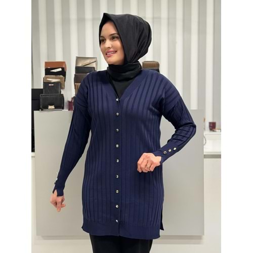 Çizgili Merserize Hırka 3179 - Lacivert - TEK BEDEN - AZRA05355-58680