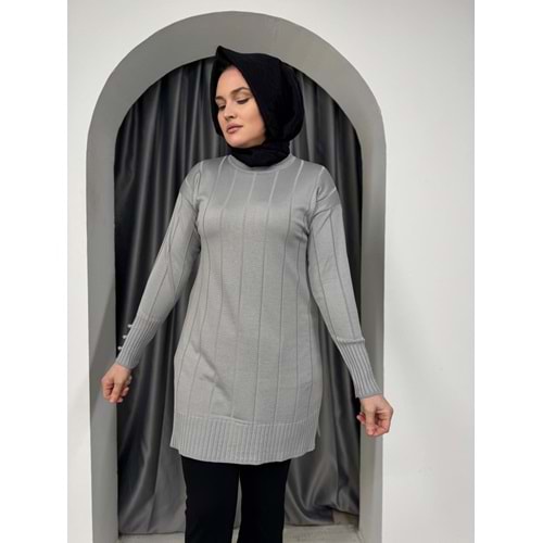 Büyük Kare Çizgili Merserize Tunik 3182 - Gri - TEK BEDEN - AZRA05356-44661