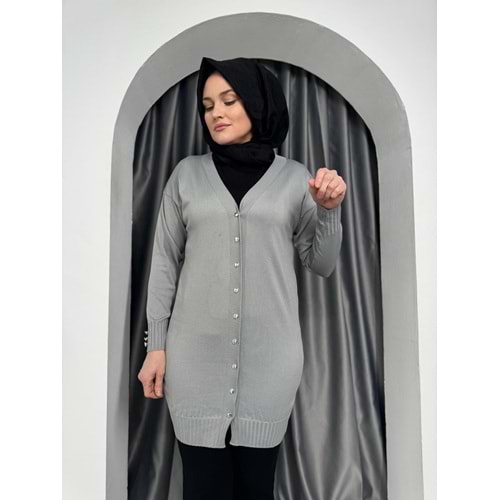 Düz Merserize Hırka 3176 - Gri - TEK BEDEN - AZRA05357-44670