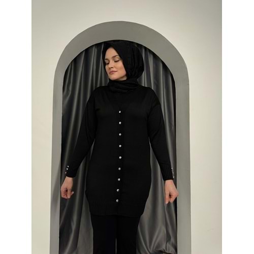 Düz Merserize Hırka 3176 - Siyah - TEK BEDEN - AZRA05357-44674