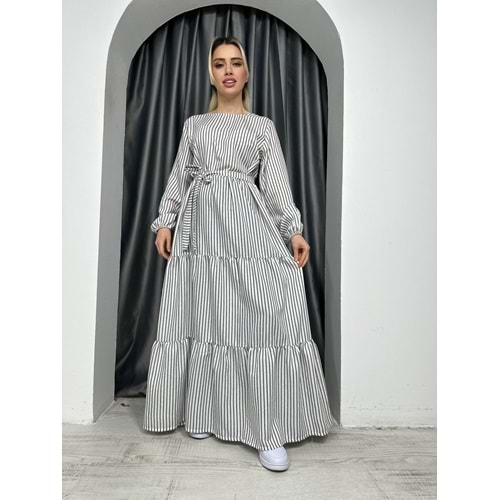 Marin Çizgili Elbise 1606 - Siyah - Beyaz - 50-52 - AZRA05358-44715
