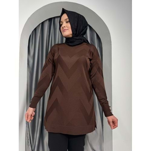Zikzak Desen Merserize Tunik 3183 - Acı Kahve - TEK BEDEN - AZRA05400-45105