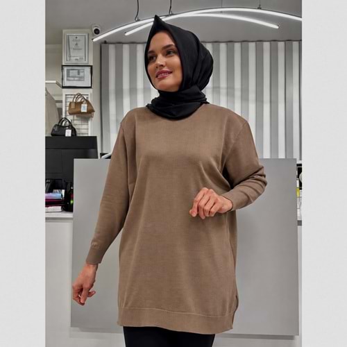 Düz Merserize Tunik 3177 - Krem - TEK BEDEN