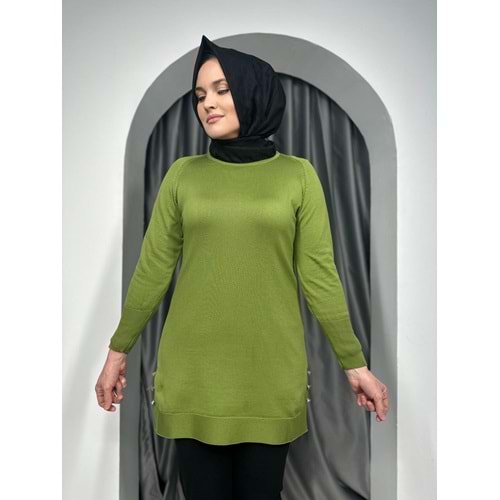 Düz Kol Detaylı Merserize Tunik 3171 - Fıstık Yeşili - TEK BEDEN - AZRA05402-45133