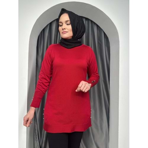 Düz Kol Detaylı Merserize Tunik 3171 - Kırmızı - TEK BEDEN - AZRA05402-45135