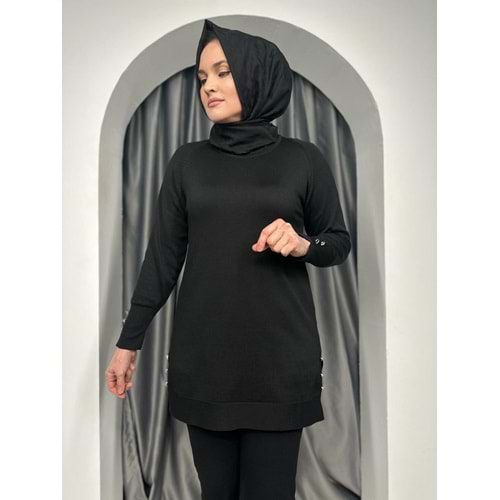 Düz Kol Detaylı Merserize Tunik 3171 - Siyah - TEK BEDEN - AZRA05402-45138