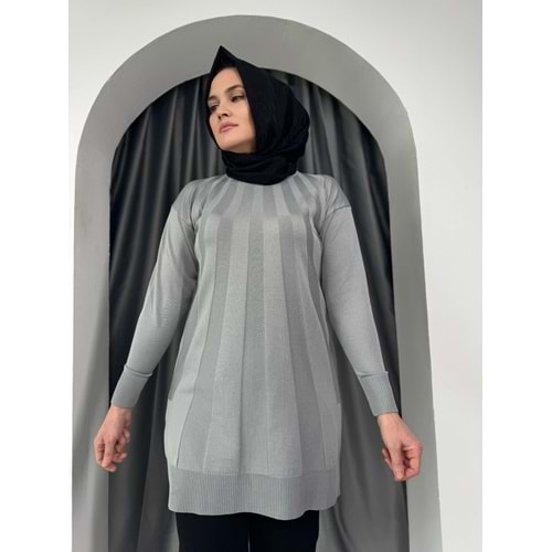 Büyük Şeritli Merserize Tunik 3190 - Gri - TEK BEDEN - AZRA05422-45449