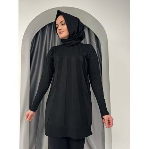 Büyük Şeritli Merserize Tunik 3190 - Siyah - TEK BEDEN - AZRA05422-45453