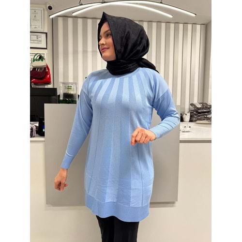 Büyük Şeritli Merserize Tunik 3190 - Bebe Mavisi - TEK BEDEN
