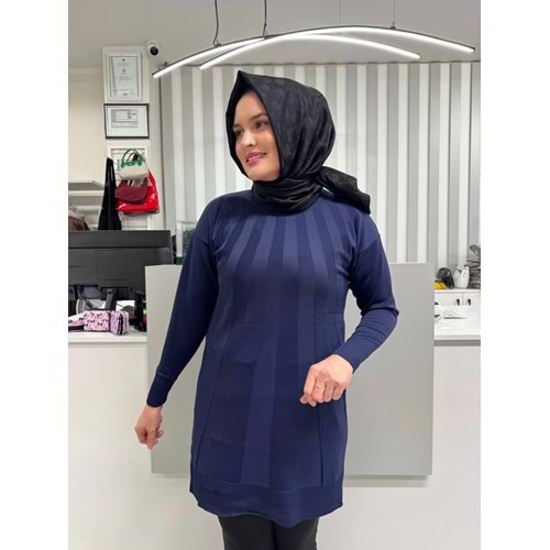 Büyük Şeritli Merserize Tunik 3190 - Lacivert - TEK BEDEN
