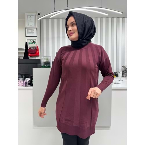 Büyük Şeritli Merserize Tunik 3190 - Mürdüm - TEK BEDEN