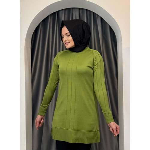 Önü Çizgili Kol Detaylı Merserize Tunik 3189 - Fıstık Yeşili - TEK BEDEN - AZRA05423-45458