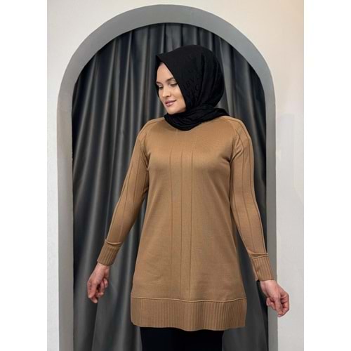 Önü Çizgili Kol Detaylı Merserize Tunik 3189 - Sütlü Kahve - TEK BEDEN - AZRA05423-45463