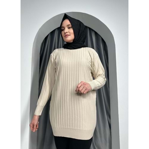 Çıtalı Merserize Tunik 3185 - Bej - TEK BEDEN - AZRA05424-45466