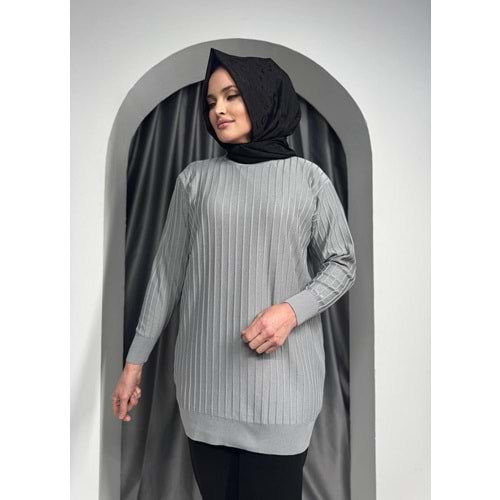 Çıtalı Merserize Tunik 3185 - Gri - TEK BEDEN - AZRA05424-45468
