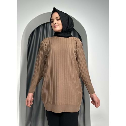 Çıtalı Merserize Tunik 3185 - Kahve Rengi - TEK BEDEN - AZRA05424-45469