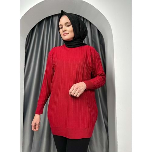 Çıtalı Merserize Tunik 3185 - Kırmızı - TEK BEDEN - AZRA05424-45470