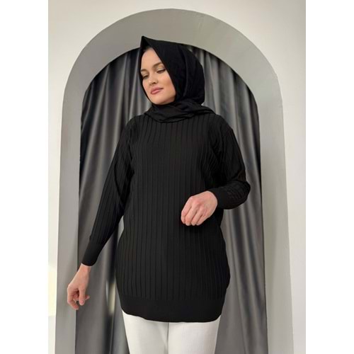 Çıtalı Merserize Tunik 3185 - Siyah - TEK BEDEN - AZRA05424-45472