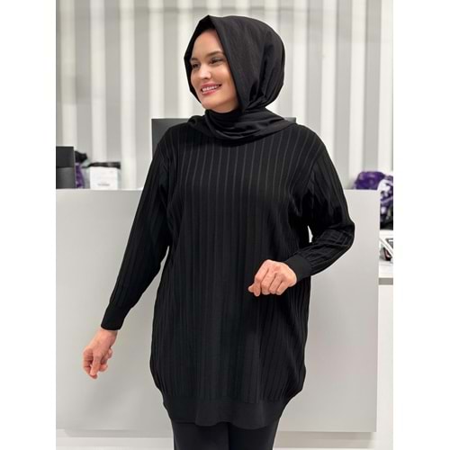 Çıtalı Merserize Tunik 3185 - Siyah - TEK BEDEN - AZRA05424-45472